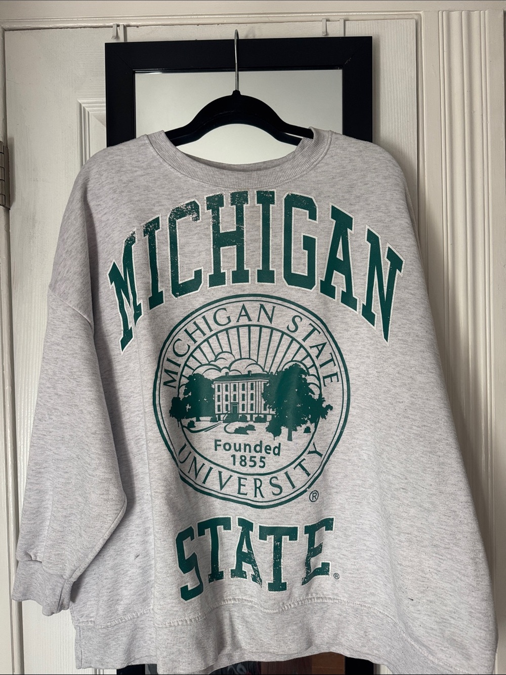 Michigan State University Gray Sweatshirt with Green Logo